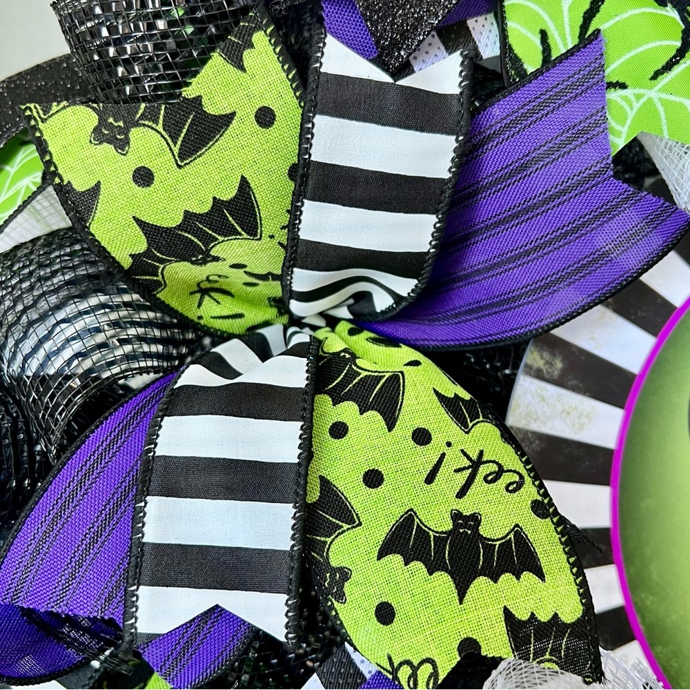 Halloween Themed Wreath with Black, Green, and Purple Accents - Picture 5 of 5